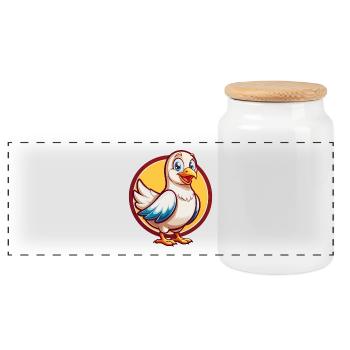 Colombe mignon drôle Kawaii dessin animé Clipart animal de compagnie - Boîte à biscuits avec couvercle en bois - blanc - Devant