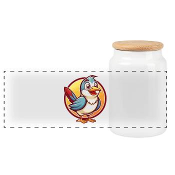 Cuckoo Bird Funny Kawaii Cartoon Clipart Animal - Panoramic Cookie Jar with Wooden Lid - white - Front