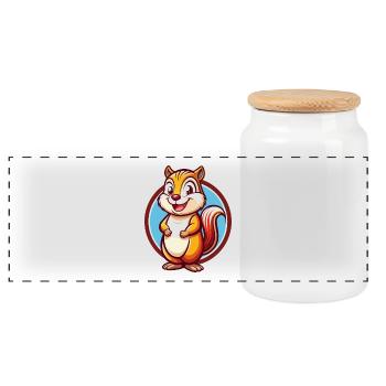 Chipmunk Funny Kawaii Cartoon Clipart Animal Pet - Panoramic Cookie Jar with Wooden Lid - white - Front