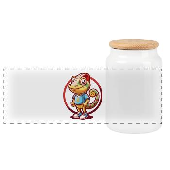 Caméléon Drôle Kawaii Dessin animé Clipart Animal Animal de compagnie - Boîte à biscuits avec couvercle en bois - blanc - Devant