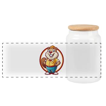 Beaver Funny Kawaii Cartoon Clipart Animal Pet - Panoramic Cookie Jar with Wooden Lid - white - Front