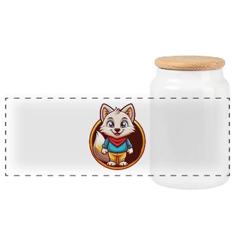 Arctic Fox Funny Kawaii Cartoon Clipart Animal Pet - Panoramic Cookie Jar with Wooden Lid - white - Front