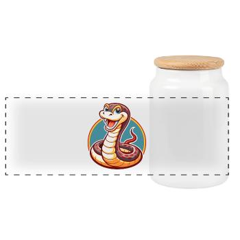 Anaconda Funny Kawaii Cartoon Clipart Animal Pet - Panoramic Cookie Jar with Wooden Lid - white - Front