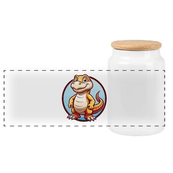 Komodowaran Lustige Kawaii Cartoon Clipart Tier - Panorama Keksdose mit Holzdeckel - Weiß - Vorne