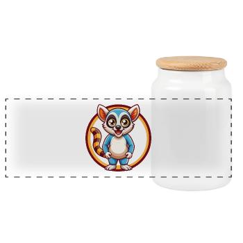Lemur Cute Funny Kawaii Cartoon Clipart Animal Pet - Panoramic Cookie Jar with Wooden Lid - white - Front