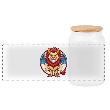 Manticore Drôle Kawaii Dessin animé Clipart Animal de compagnie - Boîte à biscuits avec couvercle en bois - blanc - Devant