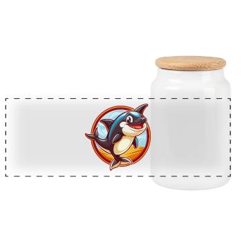 Orca Cute Funny Kawaii Cartoon Clipart Animal Pet - Panoramic Cookie Jar with Wooden Lid - white - Front