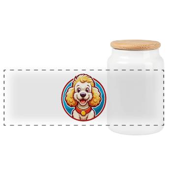Pudel Hund Lustig Kawaii Cartoon Clipart Tier Haustier - Panorama Keksdose mit Holzdeckel - Weiß - Vorne