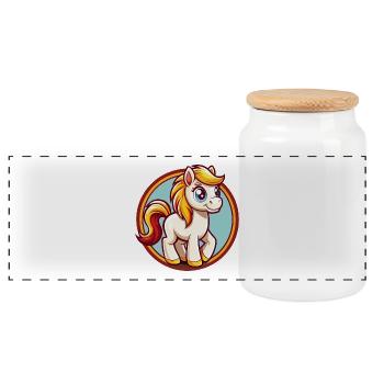 Pony Niedlich Lustig Kawaii Cartoon Clipart Tier Haustier - Panorama Keksdose mit Holzdeckel - Weiß - Vorne