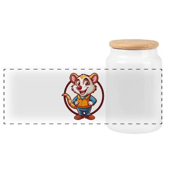 Possum Funny Kawaii Cartoon Clipart Animal Pet - Panoramic Cookie Jar with Wooden Lid - white - Front