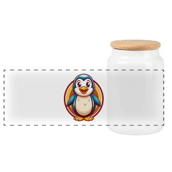 Pinguin Lustig Kawaii Cartoon Clipart Tier Haustier - Panorama Keksdose mit Holzdeckel - Weiß - Vorne