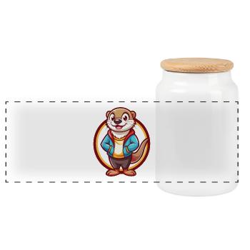 Otter Niedlich Lustig Kawaii Cartoon Clipart Tier Haustier - Panorama Keksdose mit Holzdeckel - Weiß - Vorne
