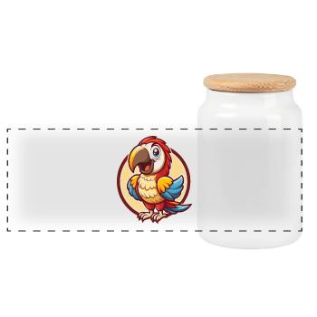 Parrot Funny Kawaii Cartoon Clipart Animal Pet - Panoramic Cookie Jar with Wooden Lid - white - Front