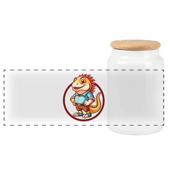 Iguana Funny Kawaii Cartoon Clipart Animal Pet - Panoramic Cookie Jar with Wooden Lid - white - Front