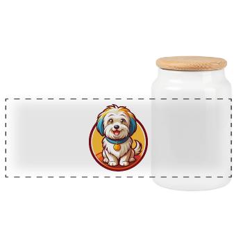 Havaneser Hund Lustig Kawaii Cartoon Clipart Tier - Panorama Keksdose mit Holzdeckel - Weiß - Vorne