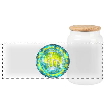 Cyber Techno Design with fluorescent colors - Panoramic Cookie Jar with Wooden Lid - white - Front