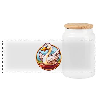 cygne mignon drôle kawaii dessin animé clipart animal de compagnie - Boîte à biscuits avec couvercle en bois - blanc - Devant