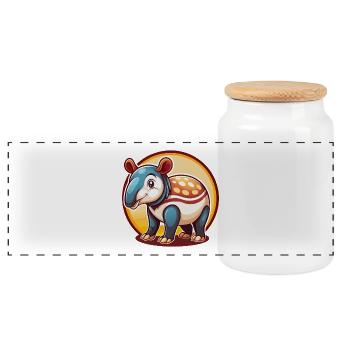 Tapir Niedlich Lustig Kawaii Cartoon Clipart Tier Haustier - Panorama Keksdose mit Holzdeckel - Weiß - Vorne