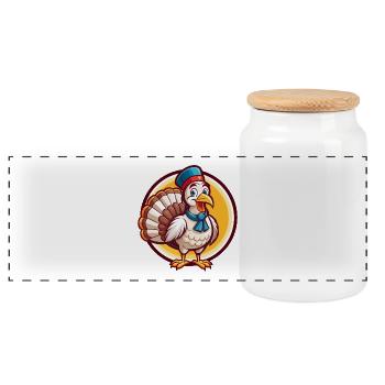 Turkey Funny Kawaii Cartoon Clipart Animal Pet - Panoramic Cookie Jar with Wooden Lid - white - Front
