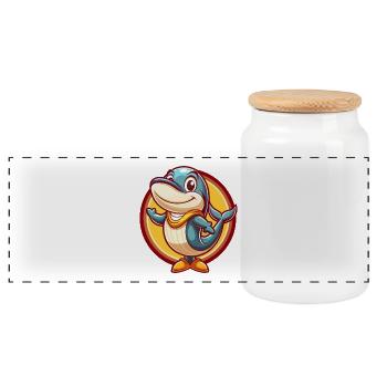 baleine mignon drôle kawaii dessin animé clipart animal de compagnie - Boîte à biscuits avec couvercle en bois - blanc - Devant