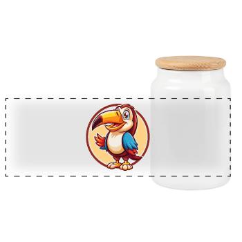 Toucan Funny Kawaii Cartoon Clipart Animal Pet - Panoramic Cookie Jar with Wooden Lid - white - Front