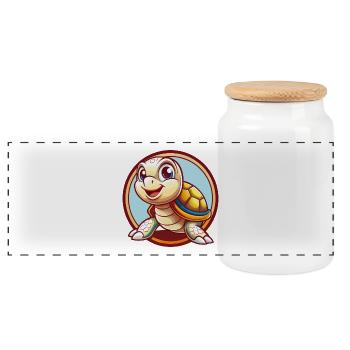 Turtle Funny Kawaii Cartoon Clipart Animal Pet - Panoramic Cookie Jar with Wooden Lid - white - Front