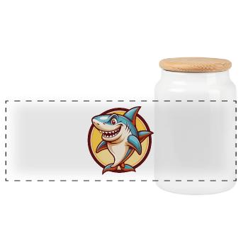 Hai Niedlich Lustig Kawaii Cartoon Clipart Tier Haustier - Panorama Keksdose mit Holzdeckel - Weiß - Vorne