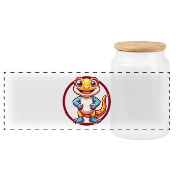 Salamandre Drôle Kawaii Dessin animé Clipart Animal Animal de compagnie - Boîte à biscuits avec couvercle en bois - blanc - Devant