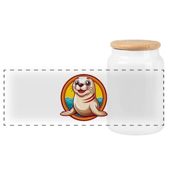 Seal Cute Funny Kawaii Cartoon Clipart Animal Pet - Panoramic Cookie Jar with Wooden Lid - white - Front
