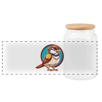 Spatz Lustige Kawaii Cartoon Clipart Tier Haustier - Panorama Keksdose mit Holzdeckel - Weiß - Vorne