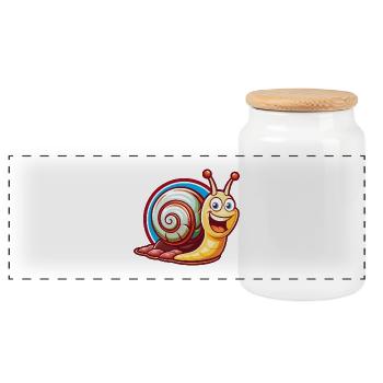 Snail Cute Funny Kawaii Cartoon Clipart Animal Pet - Panoramic Cookie Jar with Wooden Lid - white - Front