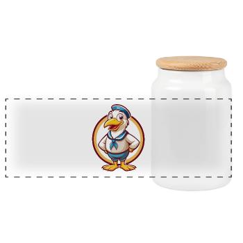 Seagull Funny Kawaii Cartoon Clipart Animal Pet - Panoramic Cookie Jar with Wooden Lid - white - Front