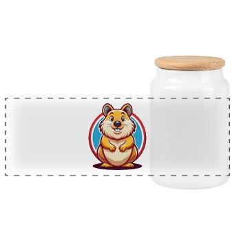 Quokka Funny Kawaii Cartoon Clipart Animal Pet - Panoramic Cookie Jar with Wooden Lid - white - Front