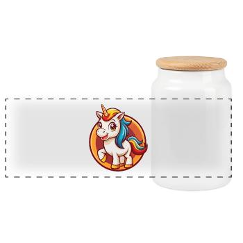 Einhorn Lustig Kawaii Cartoon Clipart Tier Haustier - Panorama Keksdose mit Holzdeckel - Weiß - Vorne