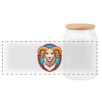 Ram Niedlich Lustig Kawaii Cartoon Clipart Tier Haustier - Panorama Keksdose mit Holzdeckel - Weiß - Vorne