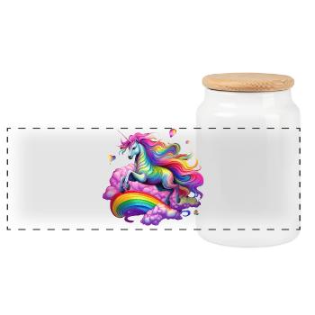 Fairy Rainbow Unicorn - Panoramic Cookie Jar with Wooden Lid - white - Front