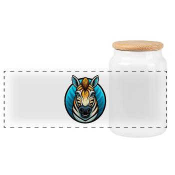 Zebra Colorful Kawaii Cartoon Character Clipart - Panoramic Cookie Jar with Wooden Lid - white - Front
