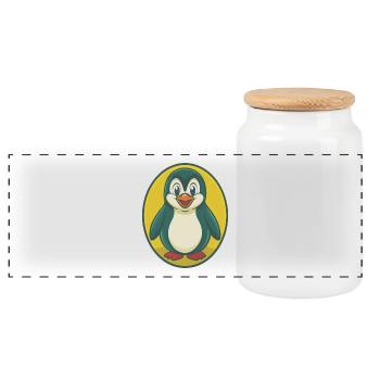 Pinguin Niedliche Kawaii Cartoon Clipart Haustier Tier - Panorama Keksdose mit Holzdeckel - Weiß - Vorne