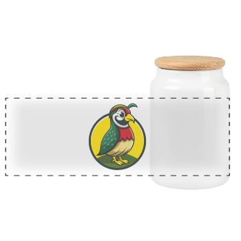 Quail Cute Kawaii Cartoon Clipart Pet Animal - Panoramic Cookie Jar with Wooden Lid - white - Front
