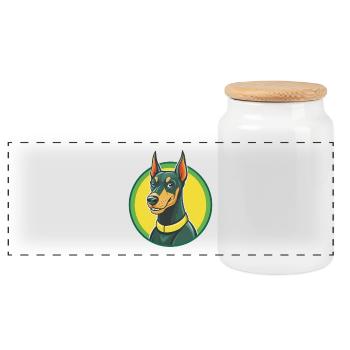 Dobermann Hund Niedlich Kawaii Cartoon Clipart Tier - Panorama Keksdose mit Holzdeckel - Weiß - Vorne