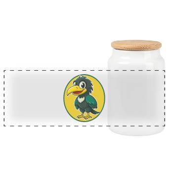 Crow Cute Kawaii Cartoon Clipart Pet Animal - Panoramic Cookie Jar with Wooden Lid - white - Front