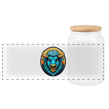 Buffalo Colorful Kawaii Cartoon Character Clipart - Panoramic Cookie Jar with Wooden Lid - white - Front