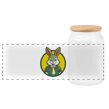 Lapin mignon Kawaii dessin animé Clipart Animal de compagnie - Boîte à biscuits avec couvercle en bois - blanc - Devant