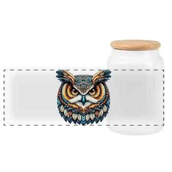 Hibou - Boîte à biscuits avec couvercle en bois - blanc - Devant