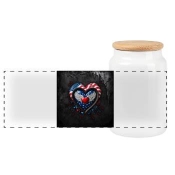 Heart with the colors of the American flag - Panoramic Cookie Jar with Wooden Lid - white - Front