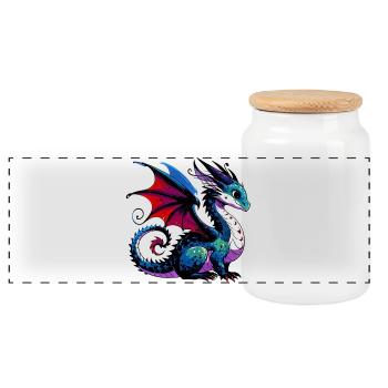 Drache - Panorama Keksdose mit Holzdeckel - Weiß - Vorne