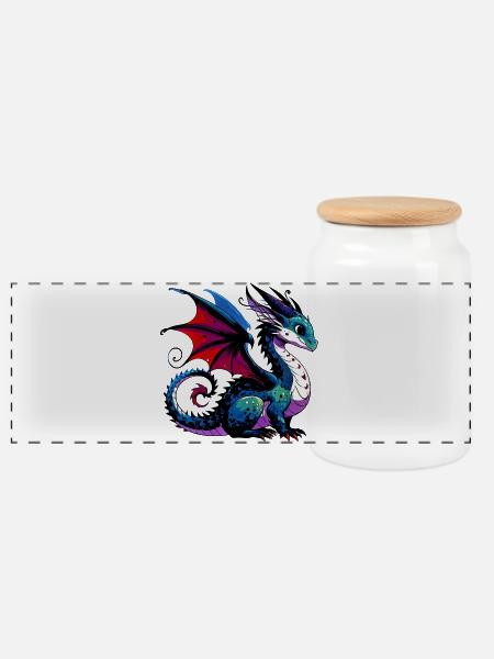 Drache - Panorama Keksdose mit Holzdeckel - Weiß