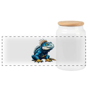 Iguana Cool Kawaii Cartoon Character Clipart - Panoramic Cookie Jar with Wooden Lid - white - Front