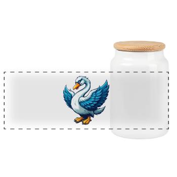 Swan Cool Kawaii Cartoon Charakter Clipart - Panorama Keksdose mit Holzdeckel - Weiß - Vorne
