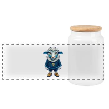 Schaf Cool Kawaii Cartoon Charakter Clipart - Panorama Keksdose mit Holzdeckel - Weiß - Vorne